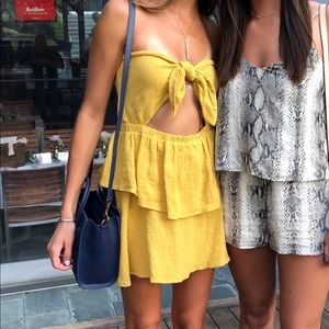 Yellow Front Tie Strapless Dress